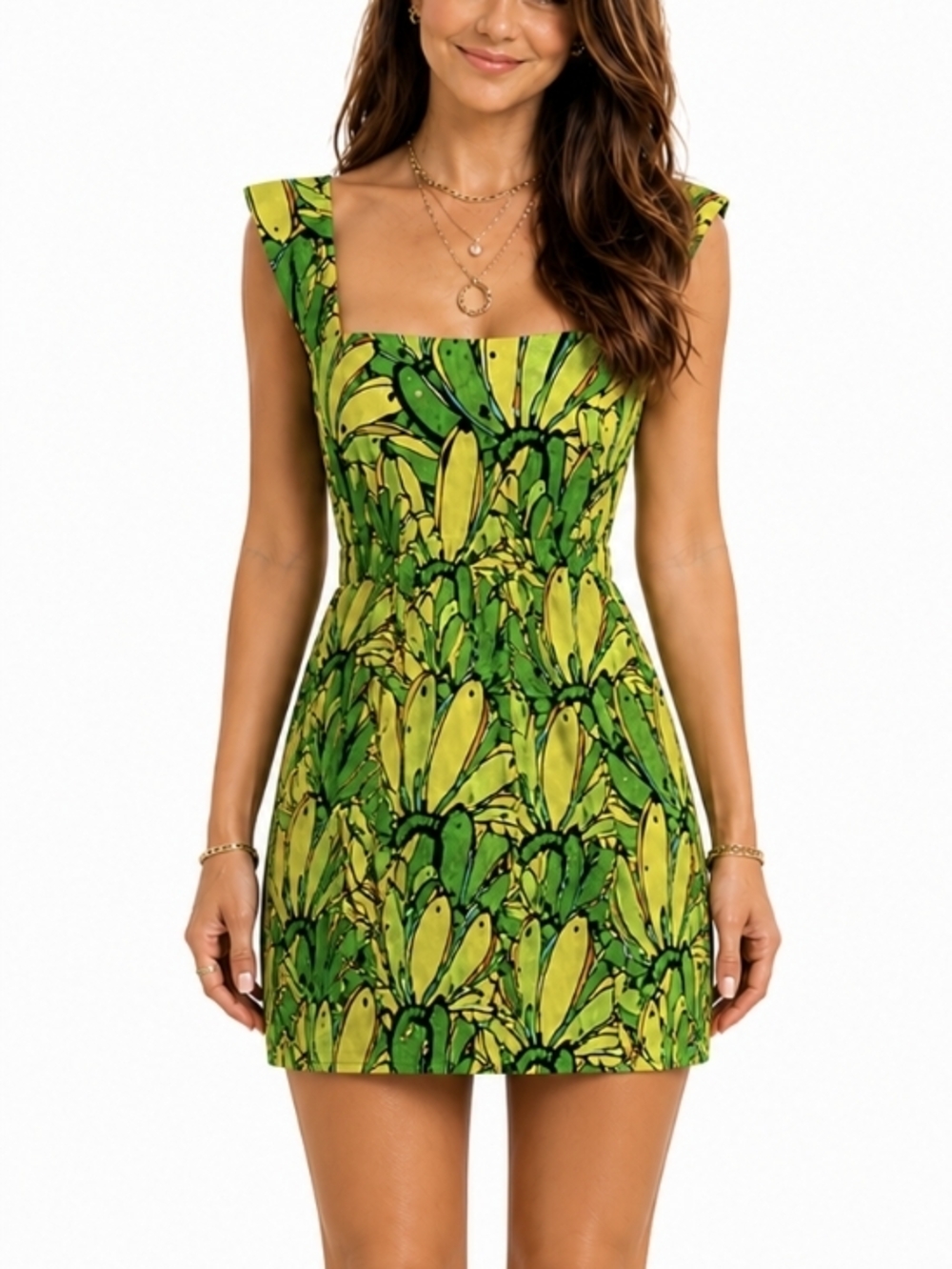FARM Rio Green Banana Linen Mini Dress
